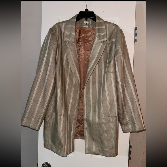 Vintage Ms Russ Women's Blazer Long Sleeve Stripes Tan Size L - Picture 4 of 9